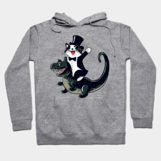 Happy cat riding a dinosaur vector funny design for cats and dinosaurs lovers Hoodie